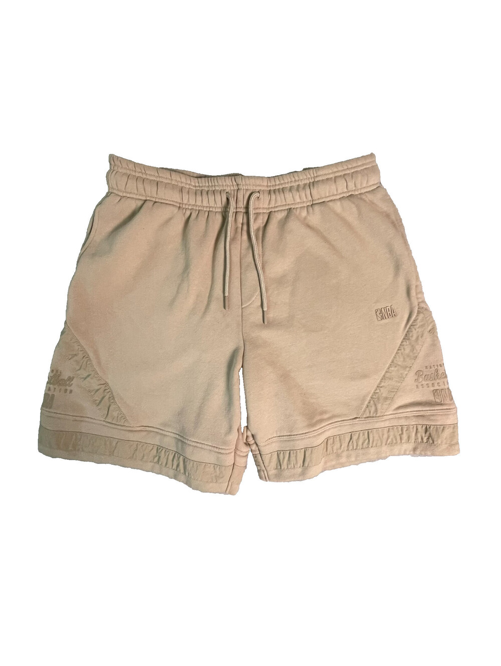 NBA Sweat Shorts Mens L Beige Basketball Drawstring Athletic Streetwear Casual